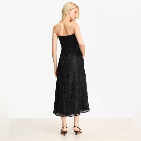 LOFT Floral Lace Strapless Midi Pocket Dress - Picture 4 of 10